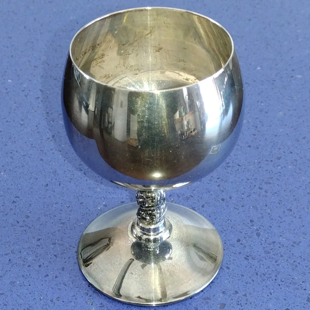 *Silver-Plated Ornate Stem Wine Champagne Goblet 5oz. Spain